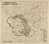 217389 Topografische kaart van de gemeente Utrecht en omliggende gemeenten waarop in kleuren zijn aangegeven de ...